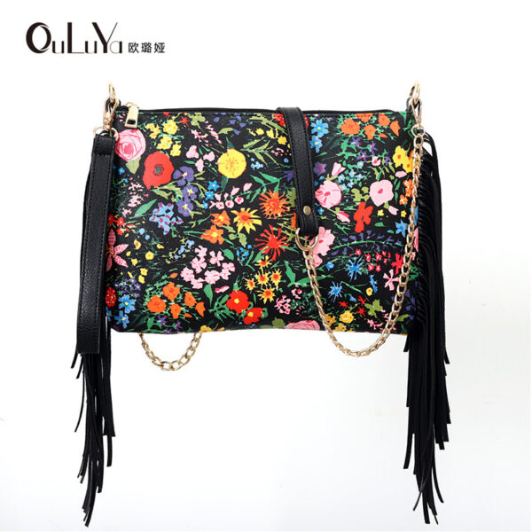 Wholesale PU Tassel Big Flower Print Shoulder Bag