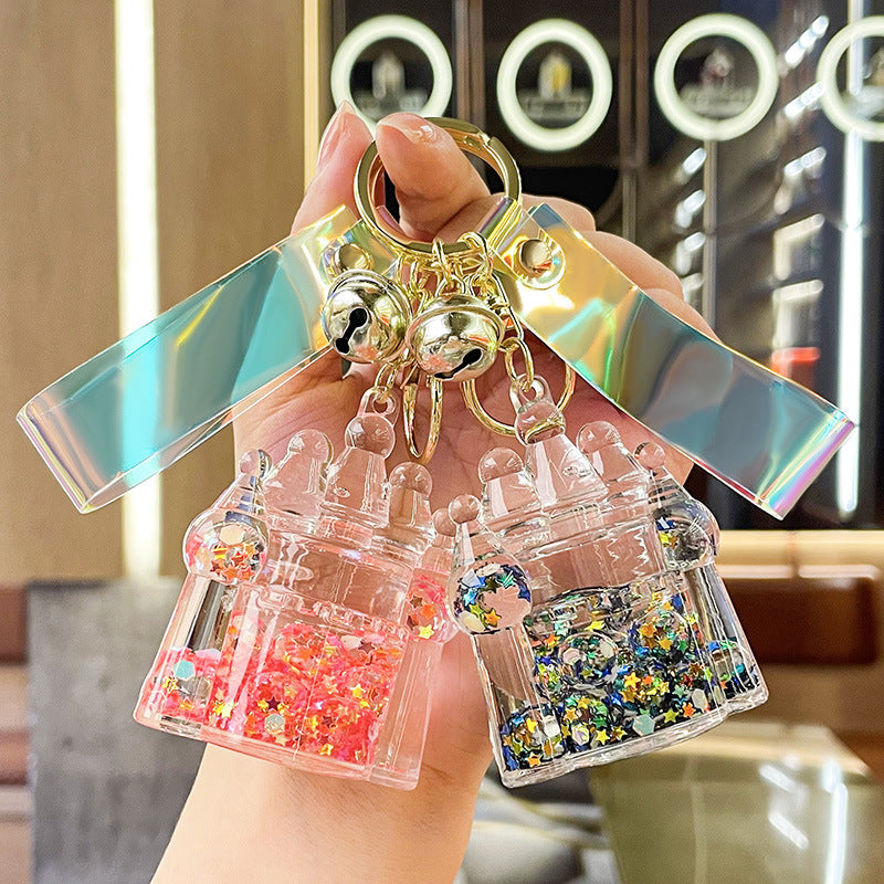 Wholesale New Acrylic Oiled Luminous Castle Quicksand Bottle Keychain