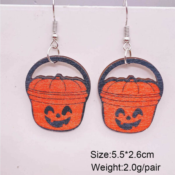 Wholesale Halloween Smiley Pumpkin Black Cat Candy Hand Basket Wooden Earrings