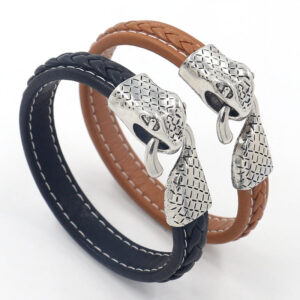 O1CN01Pb59OH1dLo9njHDNn__3010463720-0-cib Wholesale Vintage Alloy Snake Head Leather Bracelet