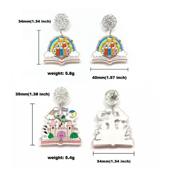 O1CN01PbEyQx1ZFcawI0La4_1794553165-0-cib Wholesale Acrylic Printed Rainbow Book Color Crayon Castle Earrings