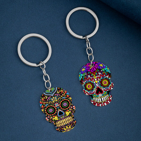 Wholesale Day of the Dead Skull Stainless Steel Keychains