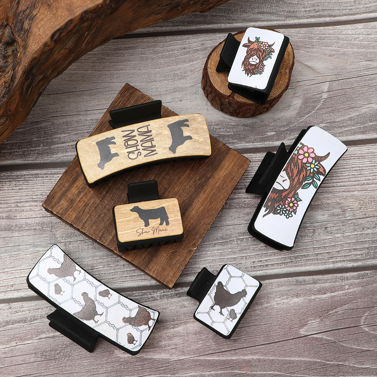 Wholesale Western Style Animal Pattern Leather Shark Clip Grab Clip Combination