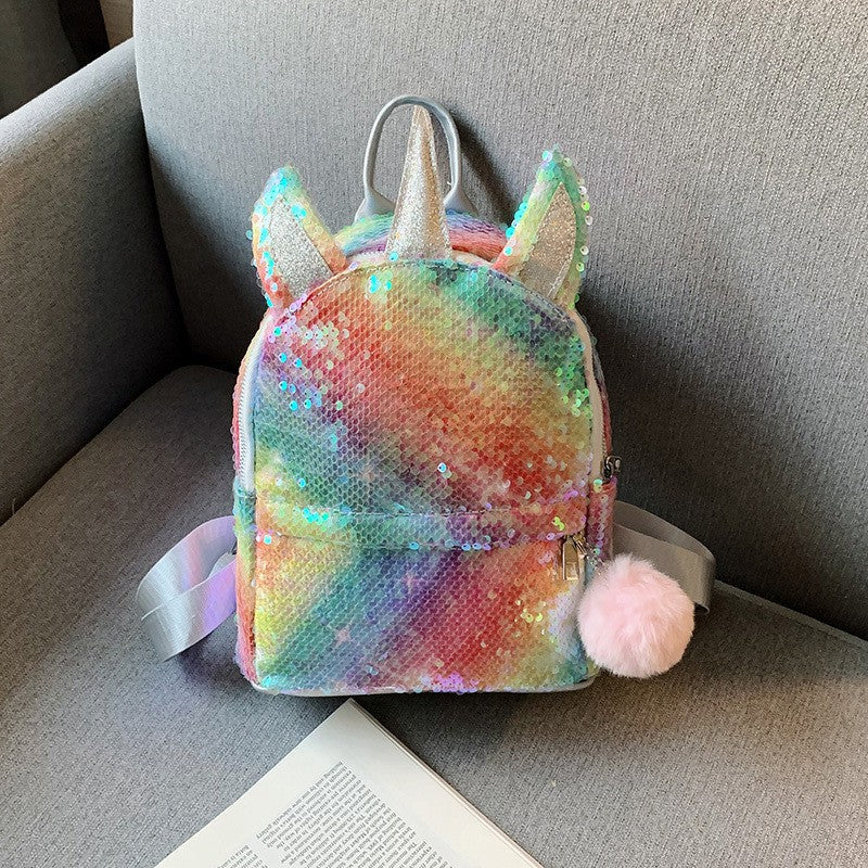 Wholesale Colorful Chilen's Hair Ball Unicorn Sequin PVC Backpack