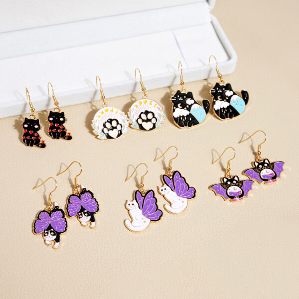 Wholesale Jewelry Drip Paint Cat Cartoon Alloy Earrings