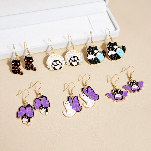 Wholesale Jewelry Drip Paint Cat Cartoon Alloy Earrings