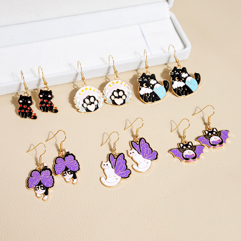Wholesale Jewelry ip Paint Cat Cartoon Alloy Earrings
