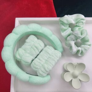 Green headband, hair tie, hairpin, wrist 6-piece set (thread seam interface)