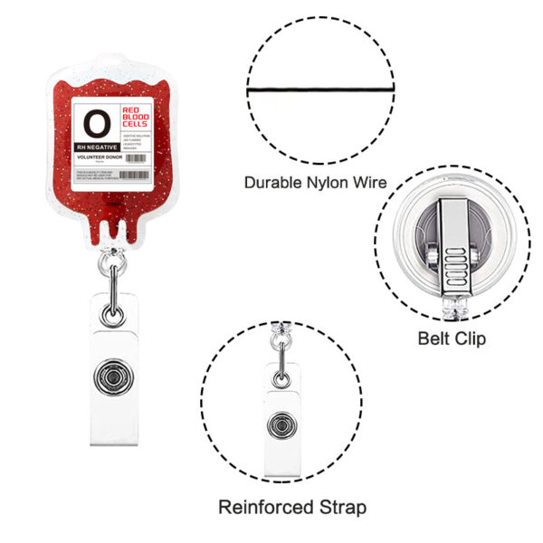 O1CN01PnyLSj2EP8uumTcDr_2214963228736-0-cib Wholesale Acrylic Glitter Blood Bag Alligator Clip Doctor Nurse Retractable Badge Reel Keychain