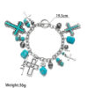 Wholesale Turquoise Antique Cross Bead Carving Silver Turquoise Vintage Style Irregular Fashion Bracelet