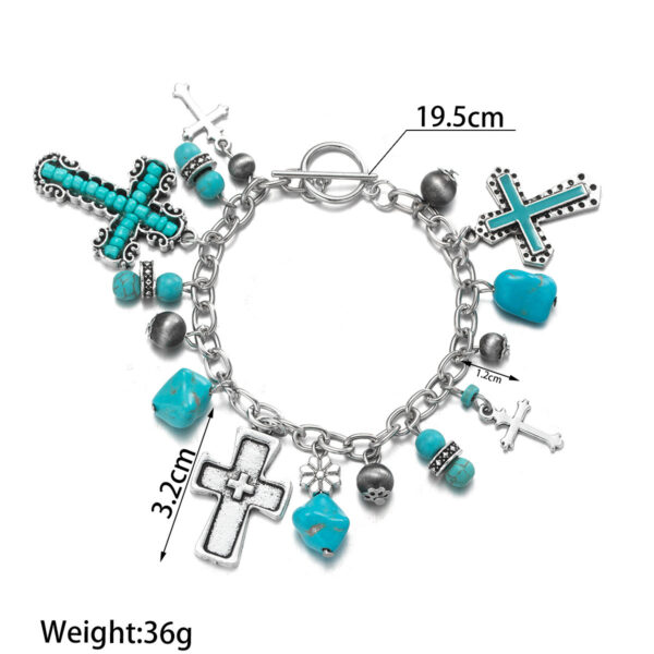 Wholesale Turquoise Antique Cross Bead Carving Silver Turquoise Vintage Style Irregular Fashion Bracelet