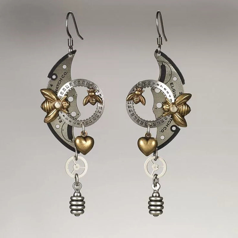 Wholesale Mechanical Gear Punk Pendant Bee Roulette inter Retro Creative Earrings