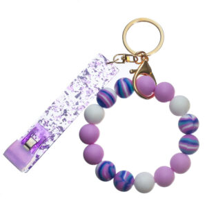 Purple bracelet keychain with clip