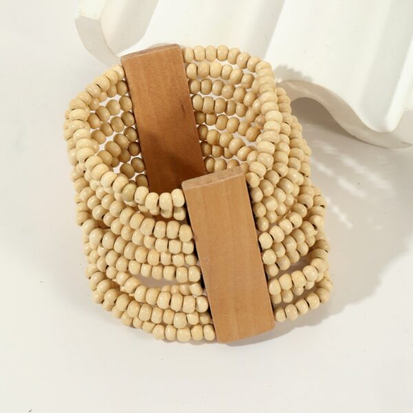 Wholesale Popular Bohemian Colorful Wooden Beads Beaded Elastic Wide Bracelet