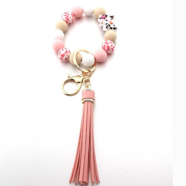 Wholesale Silicone Cartoon Animal Cow Highland Cattle Tassel Wrist Keychain