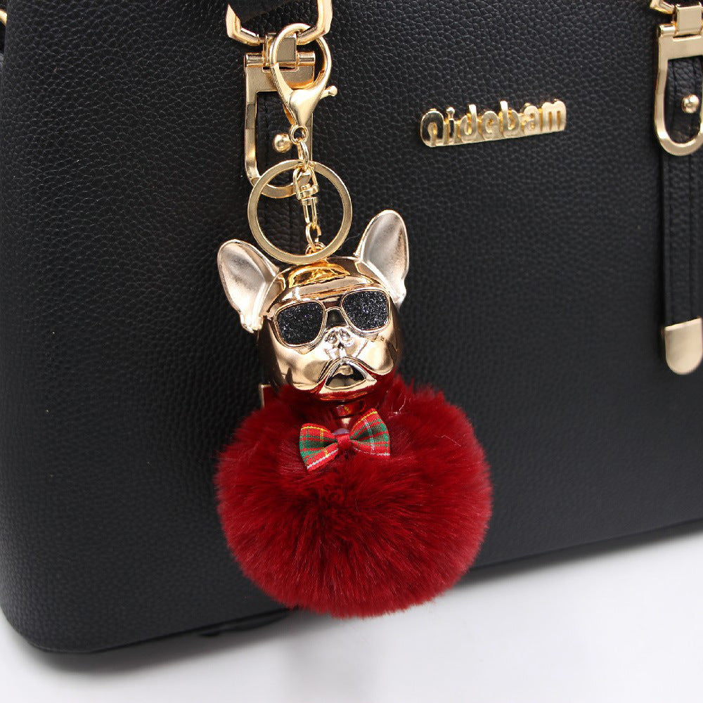Wholesale New Creative Sunglasses French Dou Plush Ball Keychain
