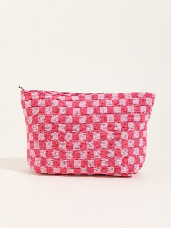 Wholesale Large Wool Checkerboard Large Capacity Pencil Case Knitted Storage Bag
