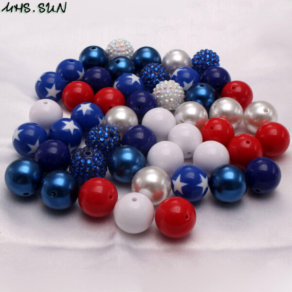 Wholesale 50pcs/pack American National Day Hue 20MM Acrylic Beads Mixed Color Mixed Style Bubblegum Beads