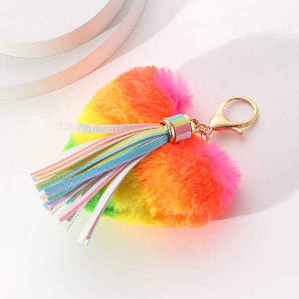 Wholesale Metal Rainbow Heart Pom Keychain