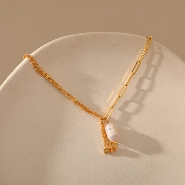 Wholesale Pearl Brass Plated 18K Real Gold Necklace Clavicle Chain