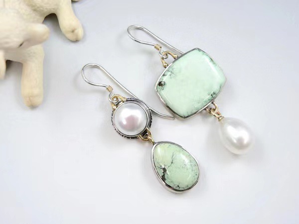 O1CN01Q2MNbl1zREIXY5hNe_4114396710-0-cib Wholesale Handmade Blue Jade Agate Freshwater Pearl Earrings