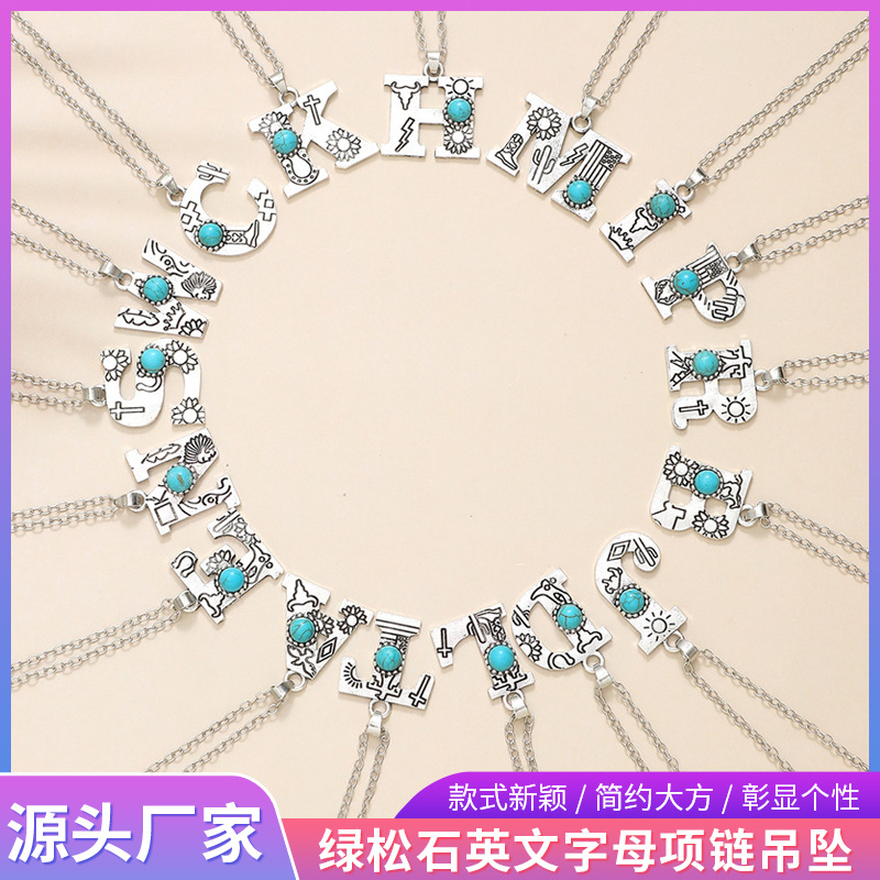 Wholesale Alloy English Alphabet Necklace Mother's Day Gift Western Wind Cross Border Amazon
