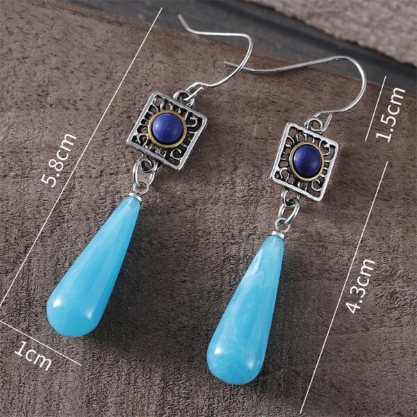 Wholesale Fashionable Ethnic Style Two-color Turquoise Inlaid Elegant High-end Long Drop Pendant Earrings