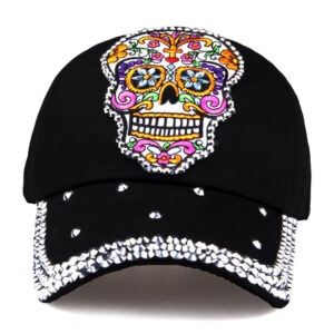 Wholesale Cotton Skull Embroidered Applique Diamond Baseball Cap