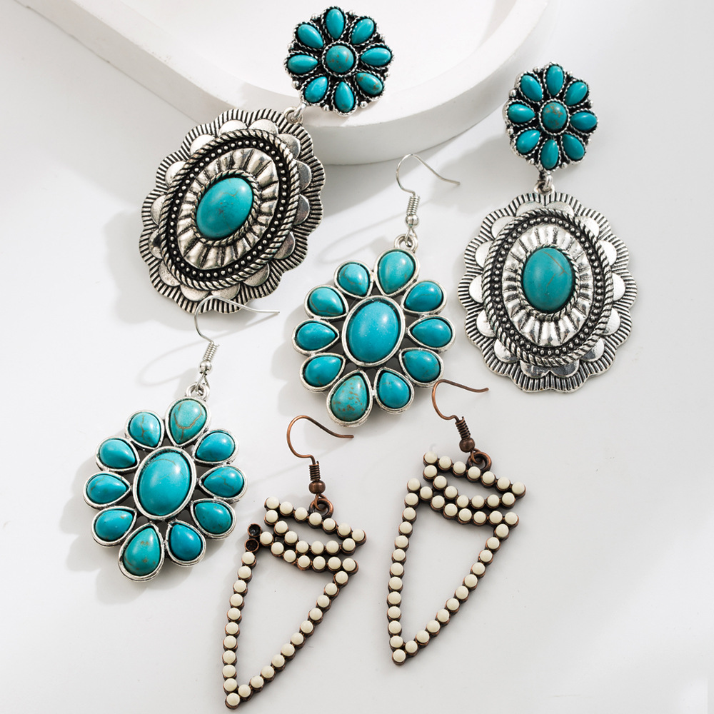 Wholesale Cross-border Amazon Hot Selling European and American Exaerated White Turquoise Pendant Earrings Women's Fashion High Quality Ethnic Earring