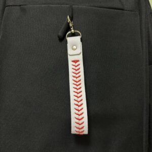 A white leather keychain