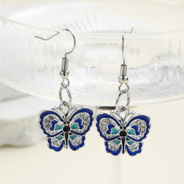 Wholesale Diamond Oil Dripping Blue Vintage Butterfly Zinc Alloy Earrings