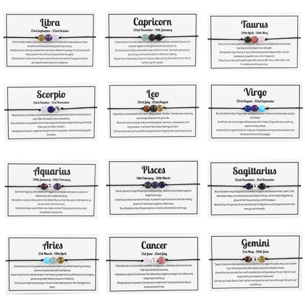 Wholesale Faceted Stone Beads 12 Zodiac Signs Hand-woven Crystal Bracelet
