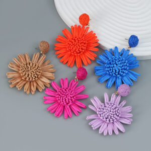 Wholesale Woven Flower Raffia Earrings
