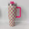 Wholesale Tumbler Stainless Steel Double-layer Insulation 40oz Checkerboard Handle Ice Cup