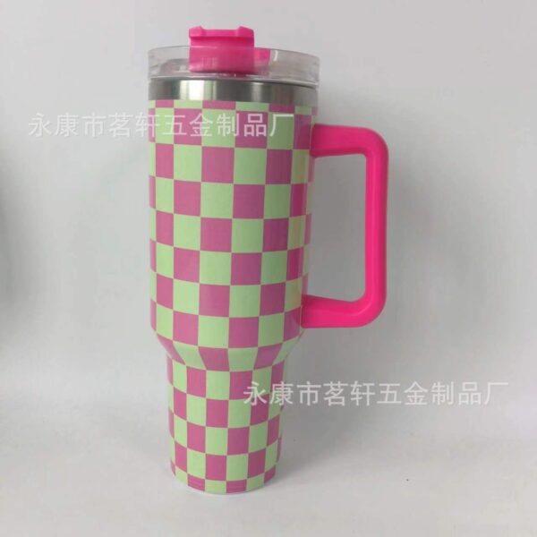 Wholesale Tumbler Stainless Steel Double-layer Insulation 40oz Checkerboard Handle Ice Cup