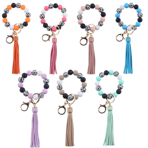 Wholesale Leather Tassel Silicone Beads Wooden Beads Bracelet Keychain