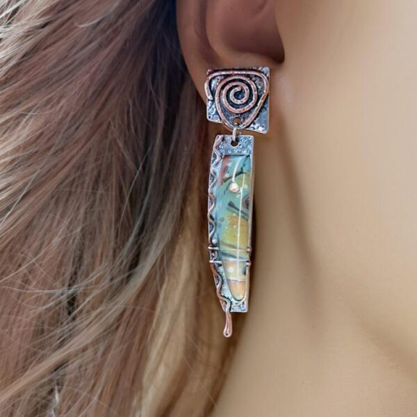 Wholesale Creative Retro Two-color Colored Glass Earrings