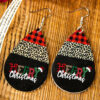 Wholesale Christmas Red Plaid Drop Santa Claus Leopard Pattern Love Leather Earrings