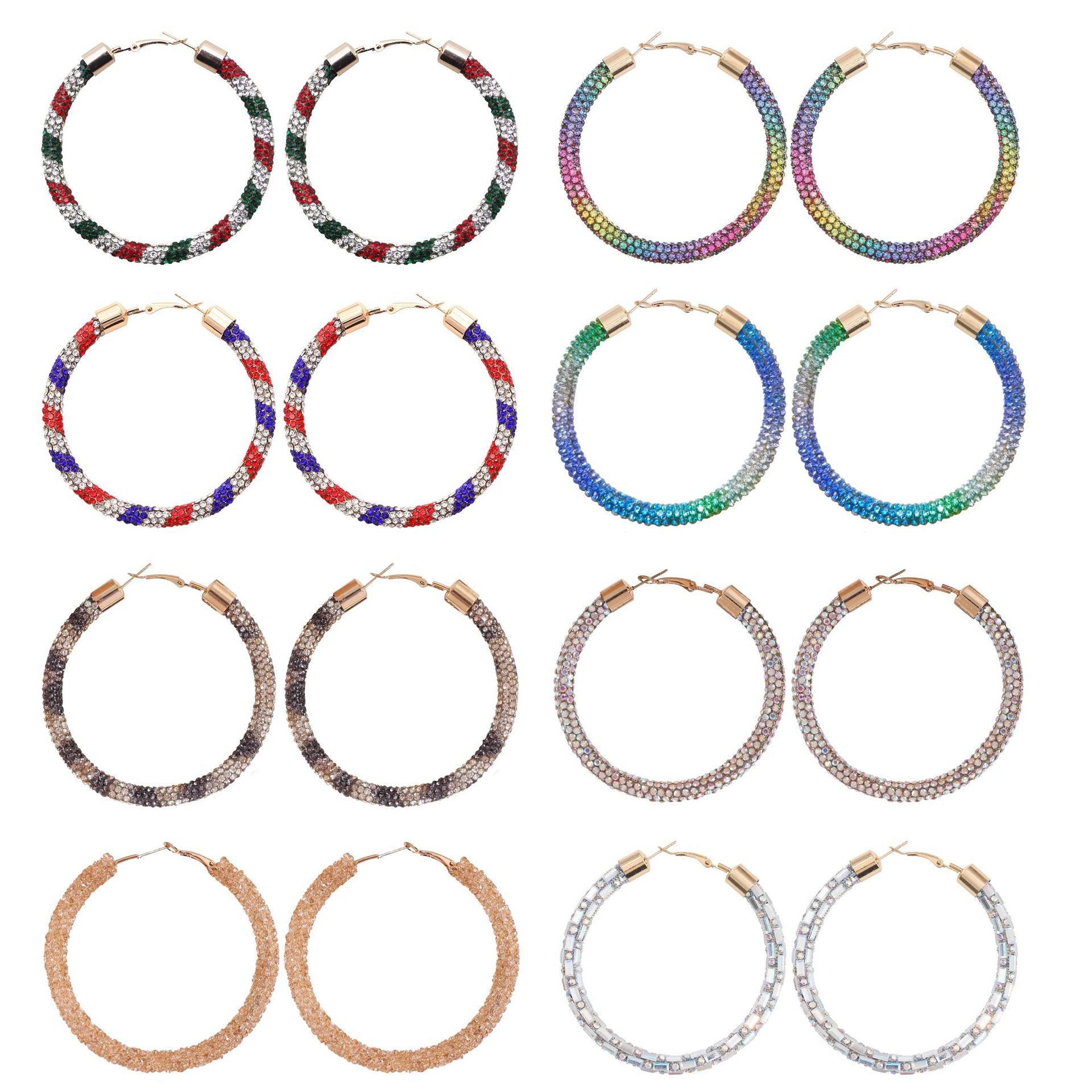 Wholesale Christmas Independence Day Gradient Color Broken Diamond Big Circle Earrings