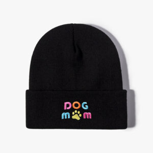 Embroidered DOG MOM Knit Hat-Black / Free size