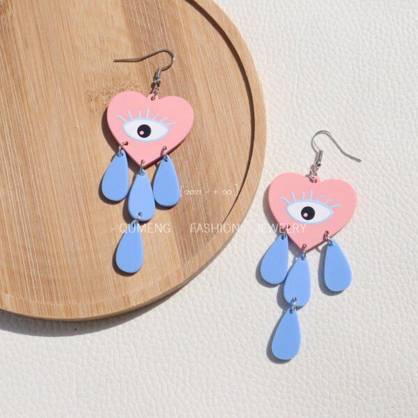 Wholesale Earrings Acrylic Morandi Color Love Eyes Tassel Teardrops