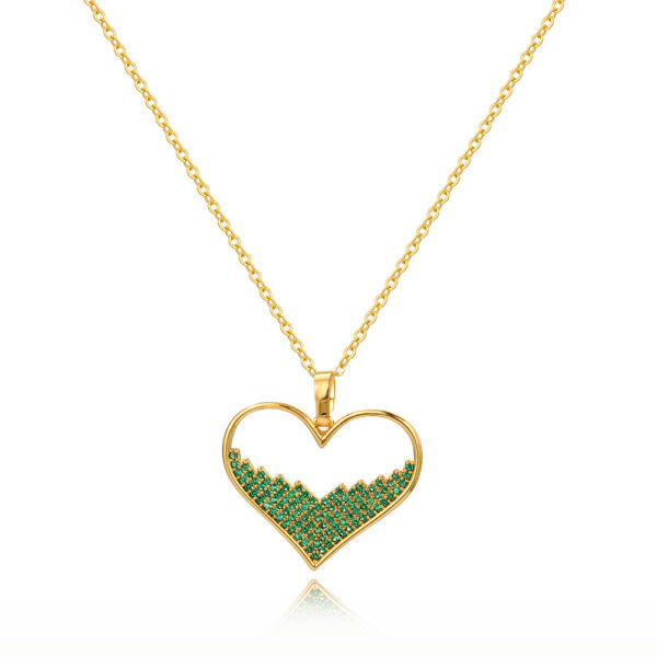 Wholesale 18K Gold Copper Micro Paved Emerald Love Heart Pendant Necklaces