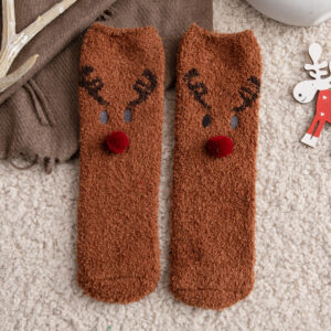 Dark Brown elk 1 pair / 35-40 (coral velvet floor socks)