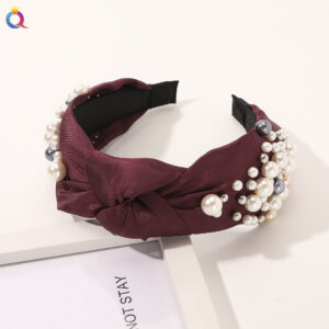 B146-A full Pearl PU headband-wine red / Factory direct sales