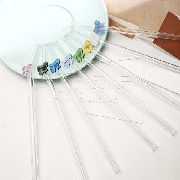 Wholesale Colorful Bow Transparent Borosilicate Glass Straws