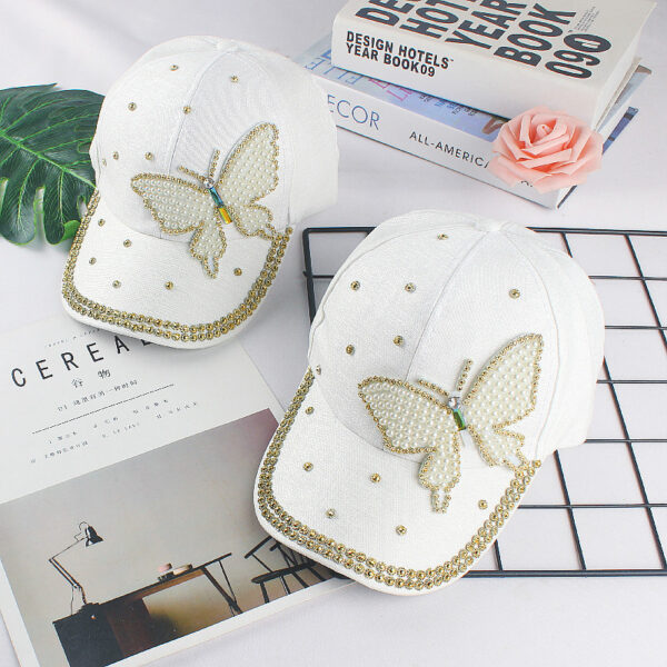 Wholesale Pearl Butterfly Rivet Set Diamond Cotton Baseball Hat