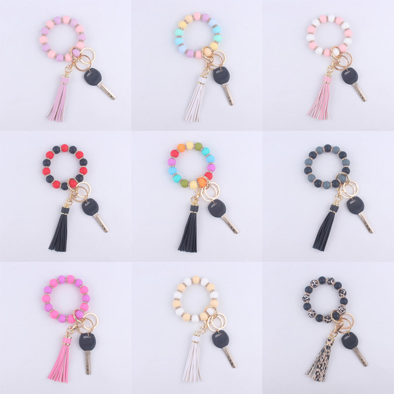 Wholesale Silicone Beaded Tassel Wrist Keychain