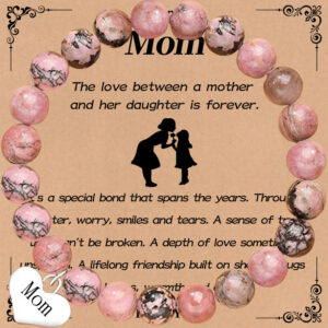 Mom card 2 + black line rhodochrosite heart bracelet