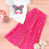 Wholesale Cartoon Avatar Short Sleeved and Wide Leg Pants Casual Polyester Two-piece Set