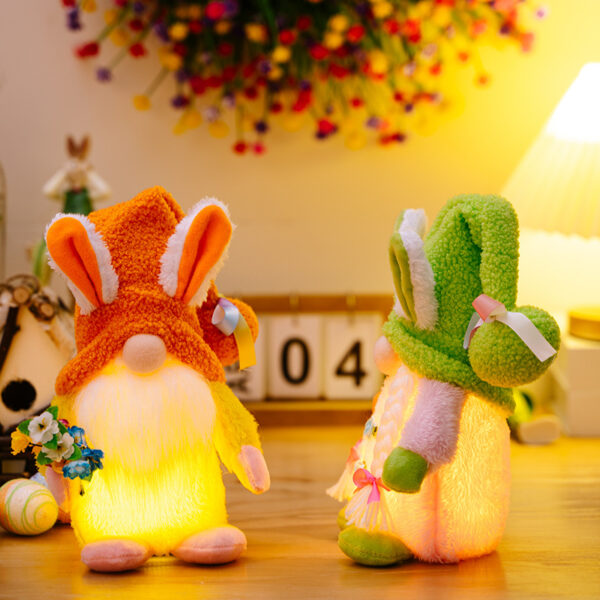 Wholesale Easter Illuminated Faceless Doll with Rabbit Ears, Holding Colored Eggs, Dwarf Polyester Doll Decorations